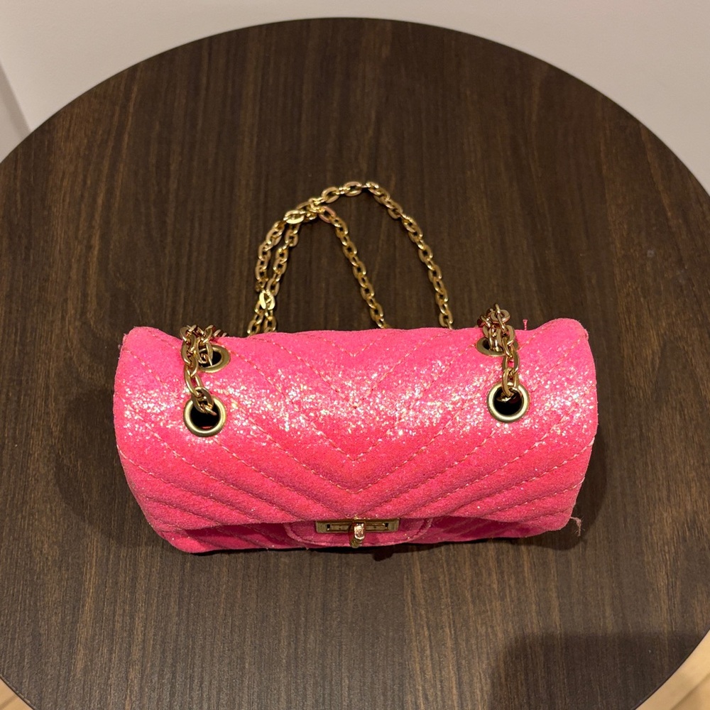 Lola + The Boys Sparkling Pink Chain Bag - Picture 2 of 5